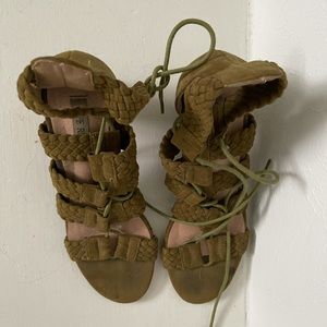 Green olive braided heels